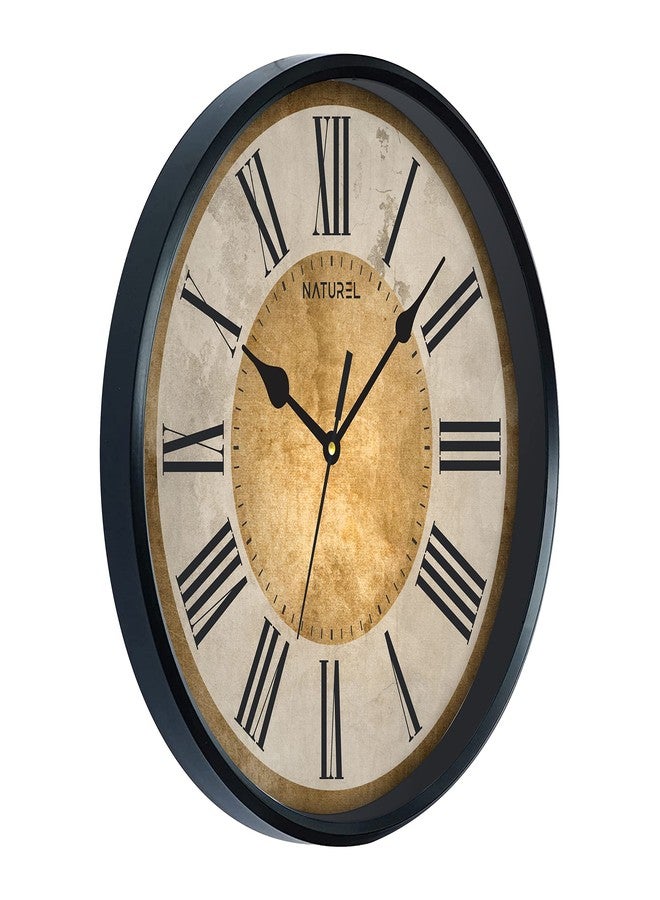 ناتشورال ساعة حائط كلاسيكية ذهبية اللون بتصميم طبيعي، مزخرفة بأحدث طراز، مزودة بزجاج (إطار أسود). - Image 2